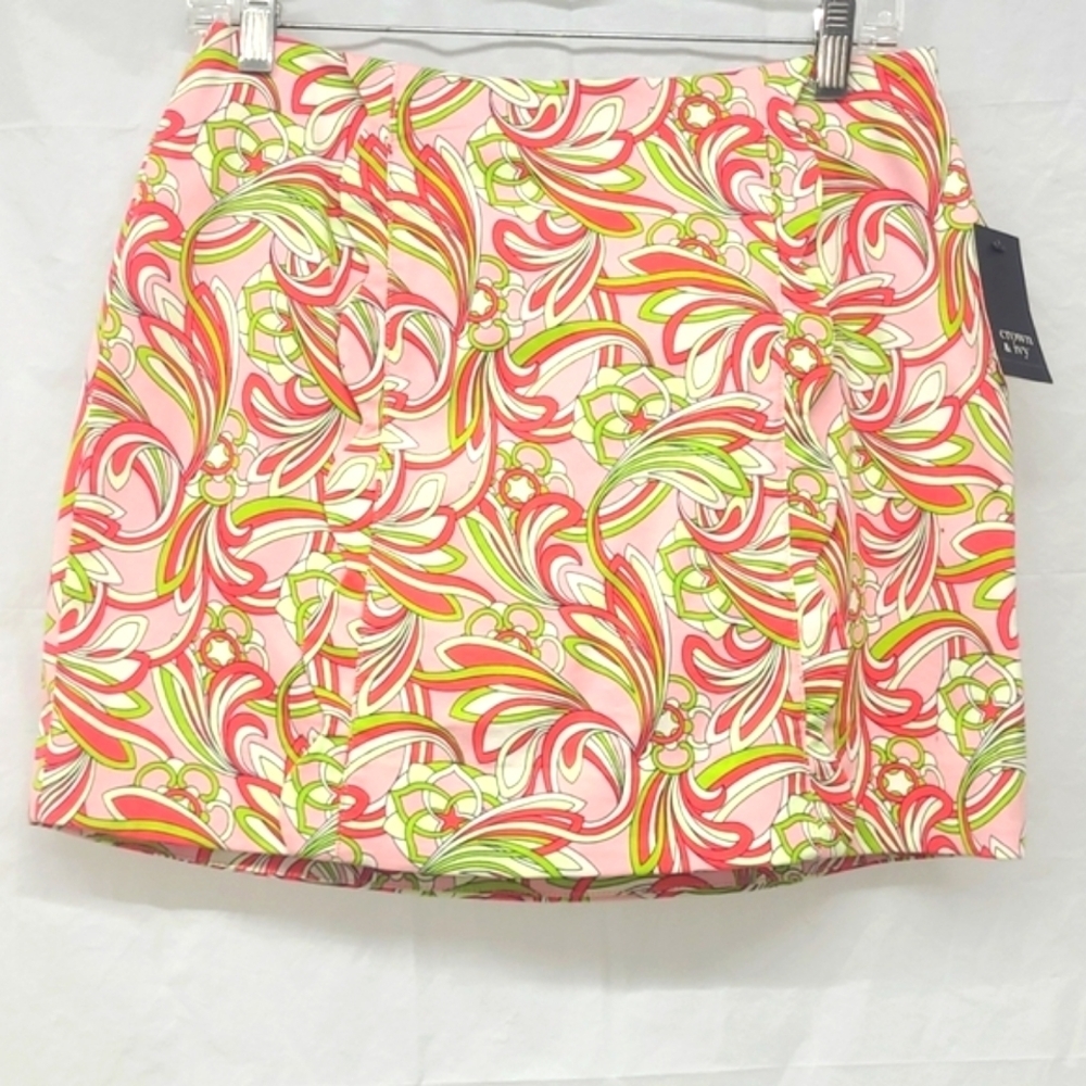 Skorts Tennis Prep mini skirt Pink Red Green Floral Print Pink Shorts Lining NEW